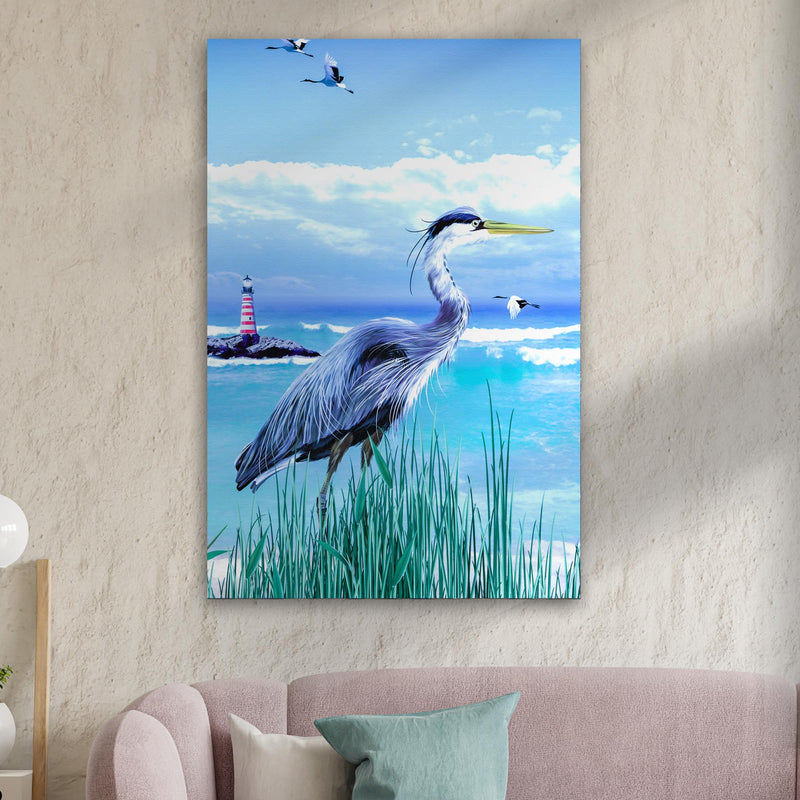Beach Blue Heron Portrait Canvas Wall Art