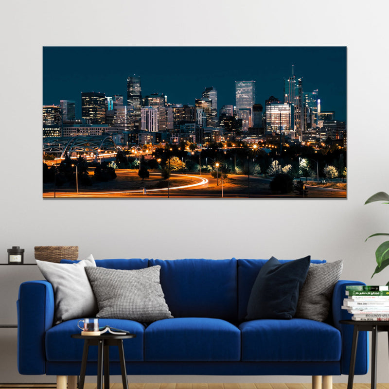 City Skyline Night View Canvas Wall Art