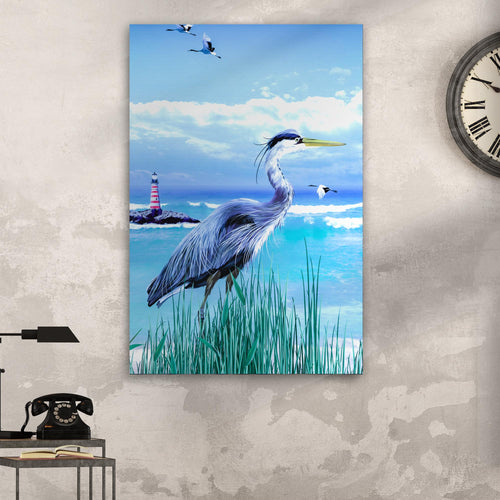 Beach Blue Heron Portrait Canvas Wall Art
