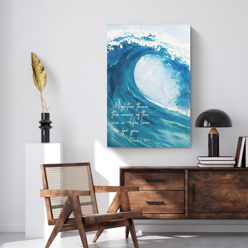 Psalm 93:4 - 'Mightier Than the Waves' Ocean-Inspired Christian Wall Art, Religious Wall Art for Living Room