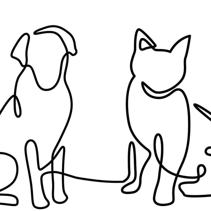 One Line Dog And Cat Wall Art