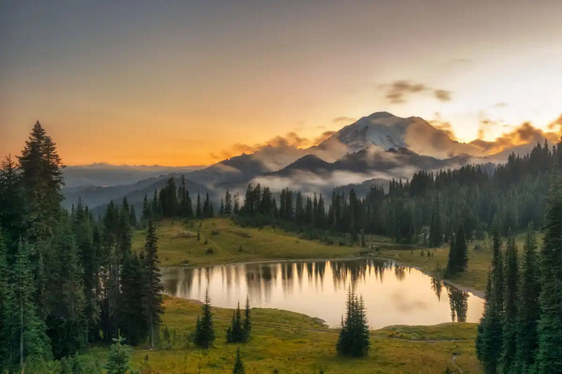 Majestic Sunset At Mount Rainer Wall Art