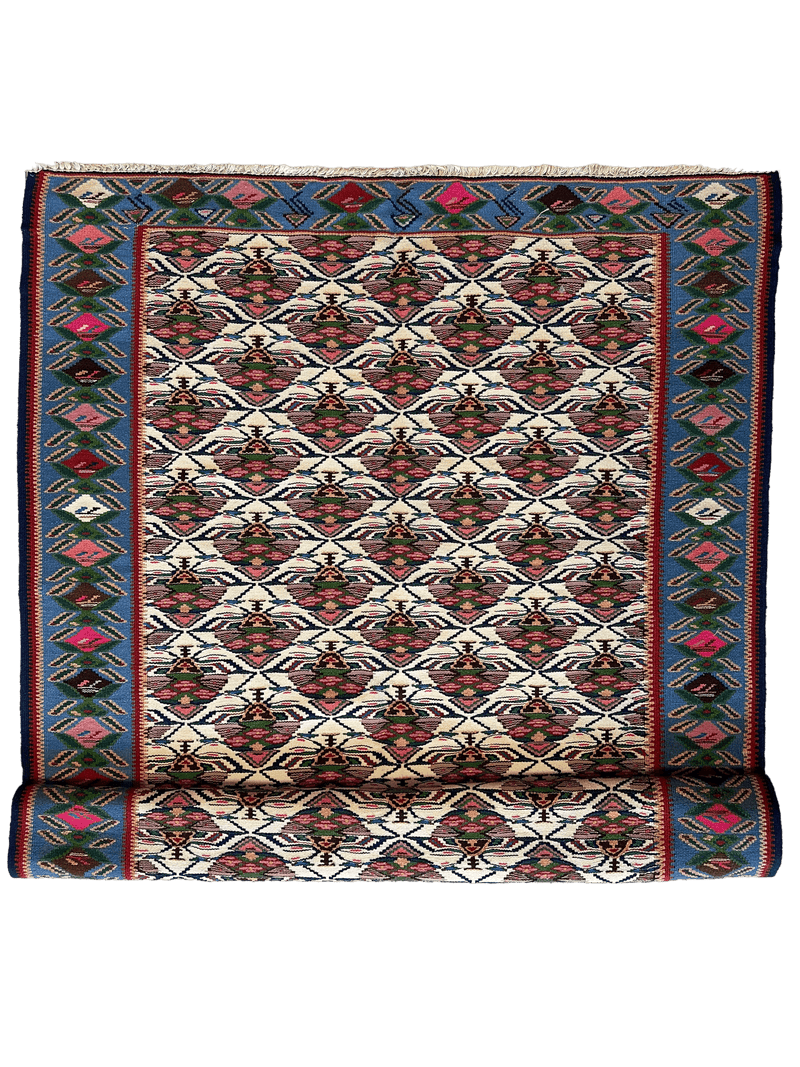 Masterpiece Vintage Persian Senneh Kilim Runner Rug 4’ x 9’