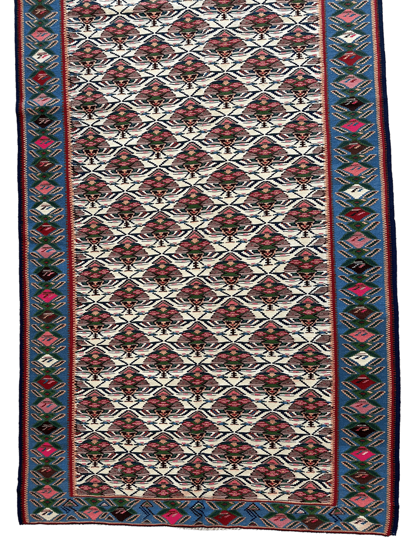 Masterpiece Vintage Persian Senneh Kilim Runner Rug 4’ x 9’