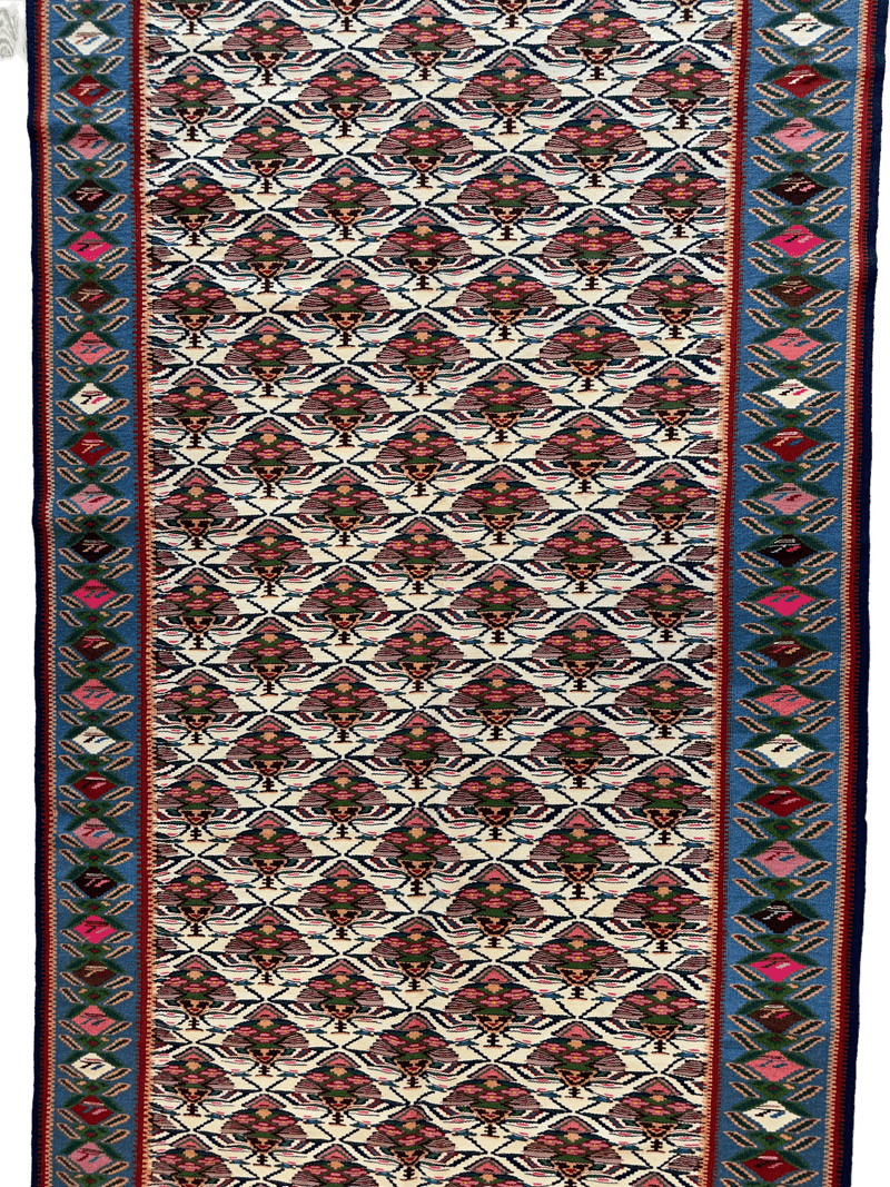 Masterpiece Vintage Persian Senneh Kilim Runner Rug 4’ x 9’