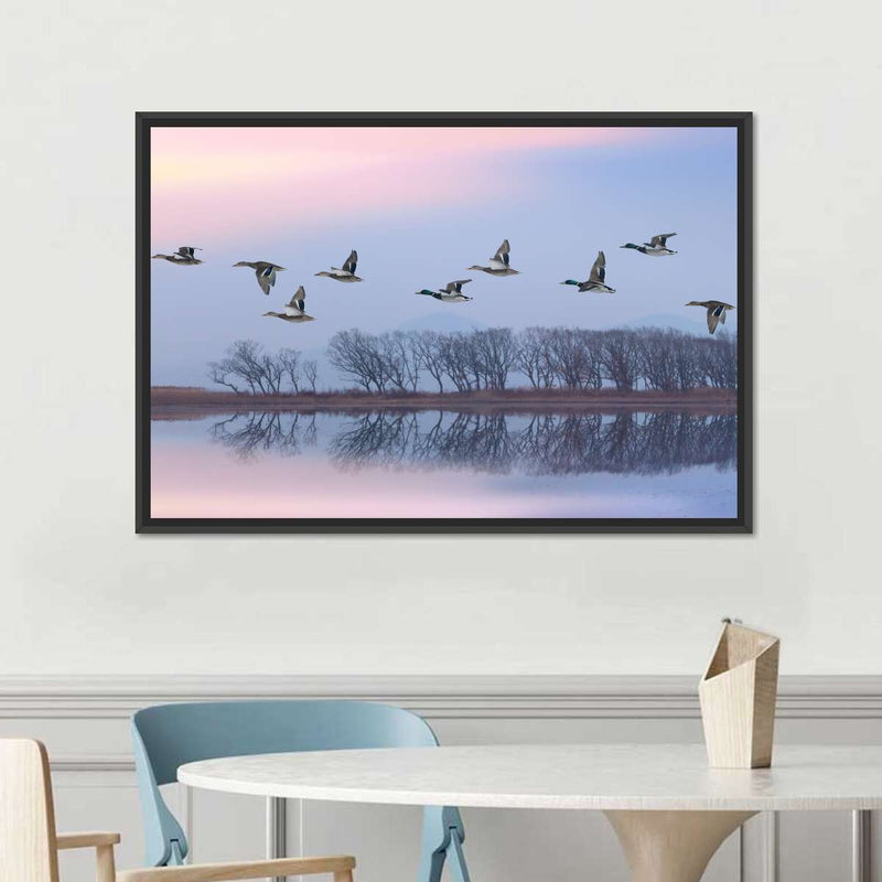 Pink Sky Over Ducks Wall Art