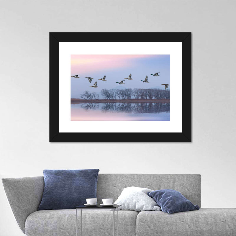 Pink Sky Over Ducks Wall Art