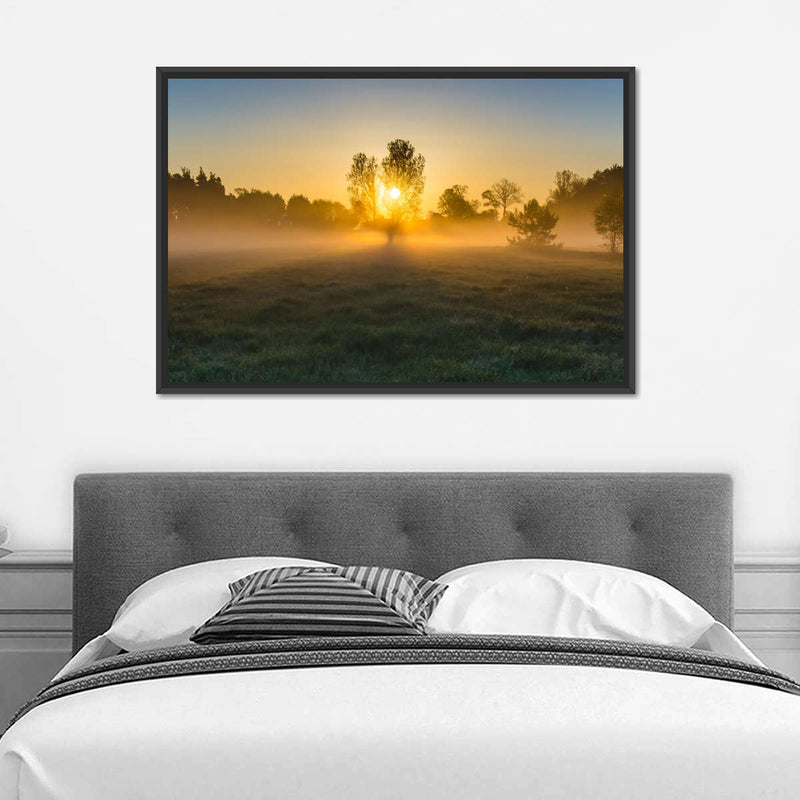 Misty Meadow At Sunrise Wall Art