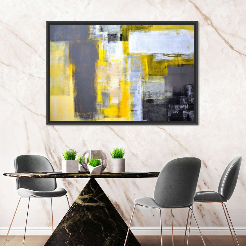 Yellow On Gray Abstract Wall Art