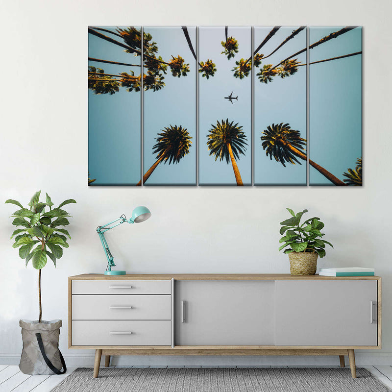 Plane Below Palm Trees Wall Art