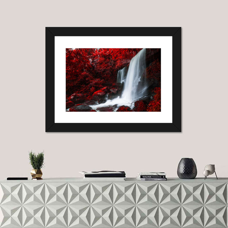 Red Autumn Waterfall Wall Art