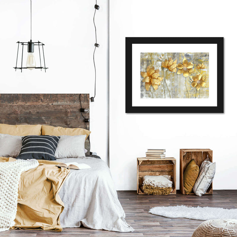 Large Golden Flowers Wall Art