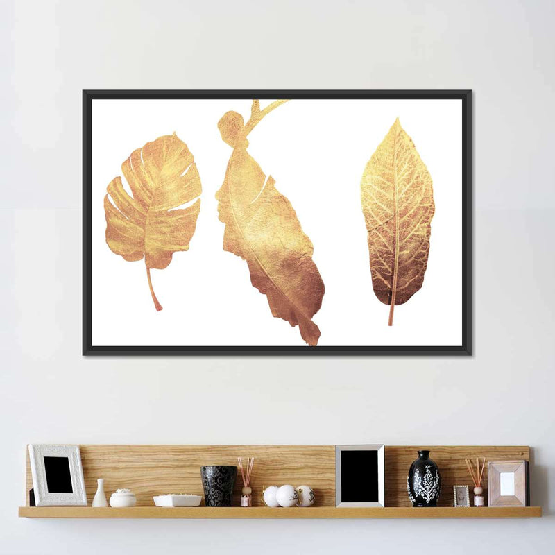 Triple Golden Leaves Wall Art