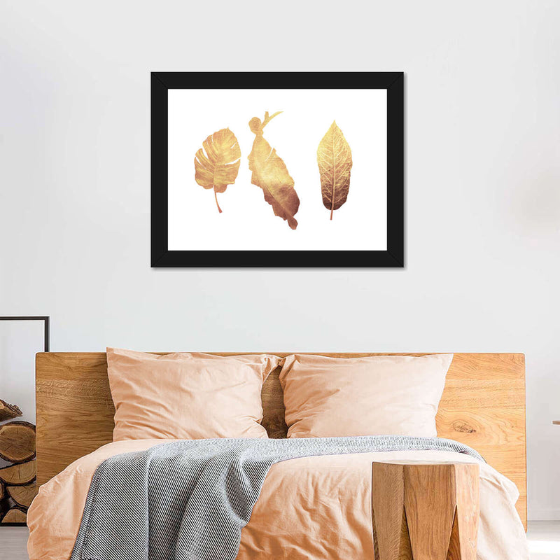 Triple Golden Leaves Wall Art