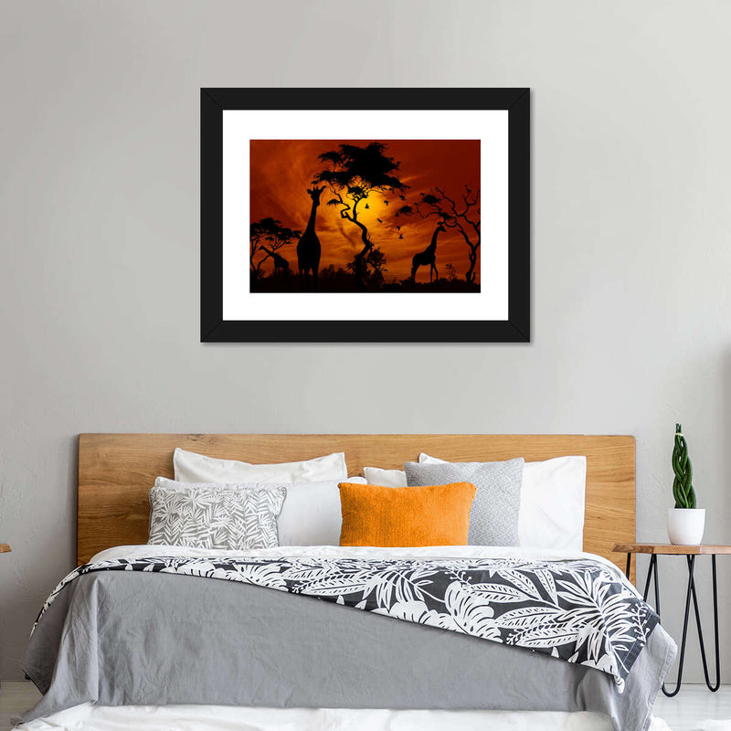Silhouetted African Giraffes Wall Art