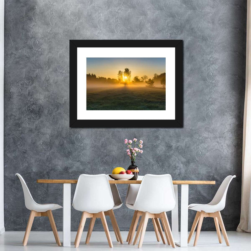 Misty Meadow At Sunrise Wall Art
