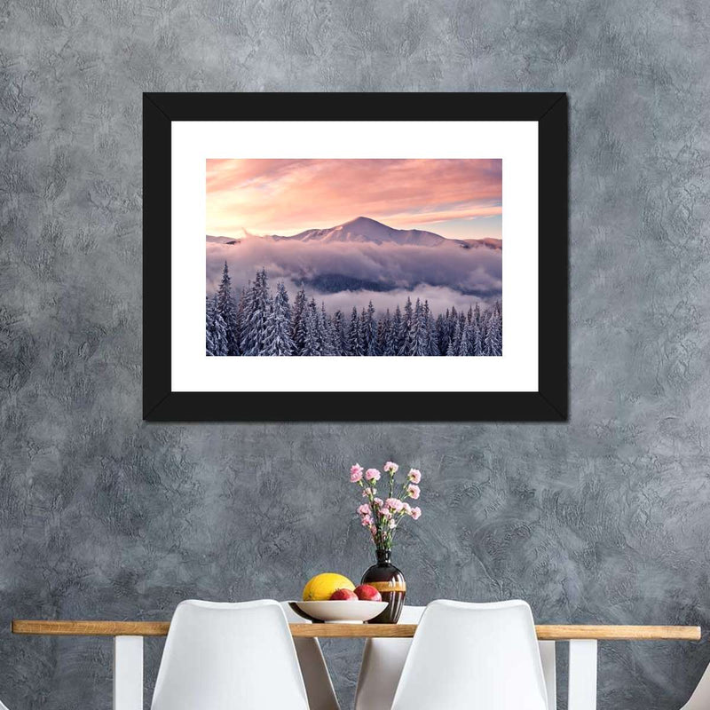 Snowy Mountain At Sunset Wall Art