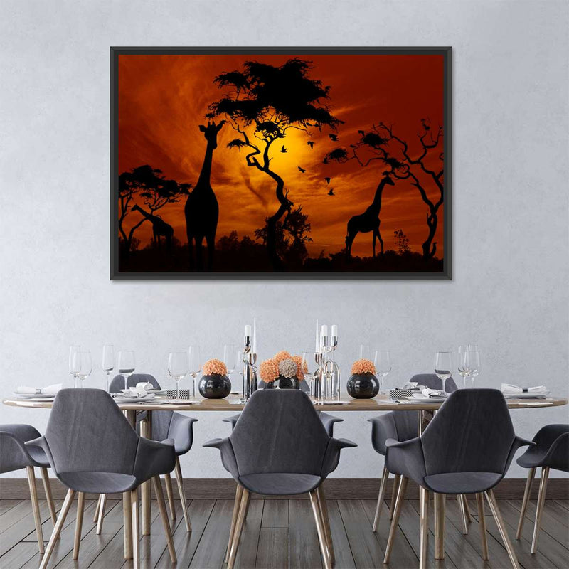 Silhouetted African Giraffes Wall Art