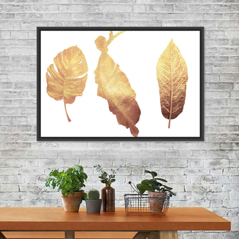 Triple Golden Leaves Wall Art