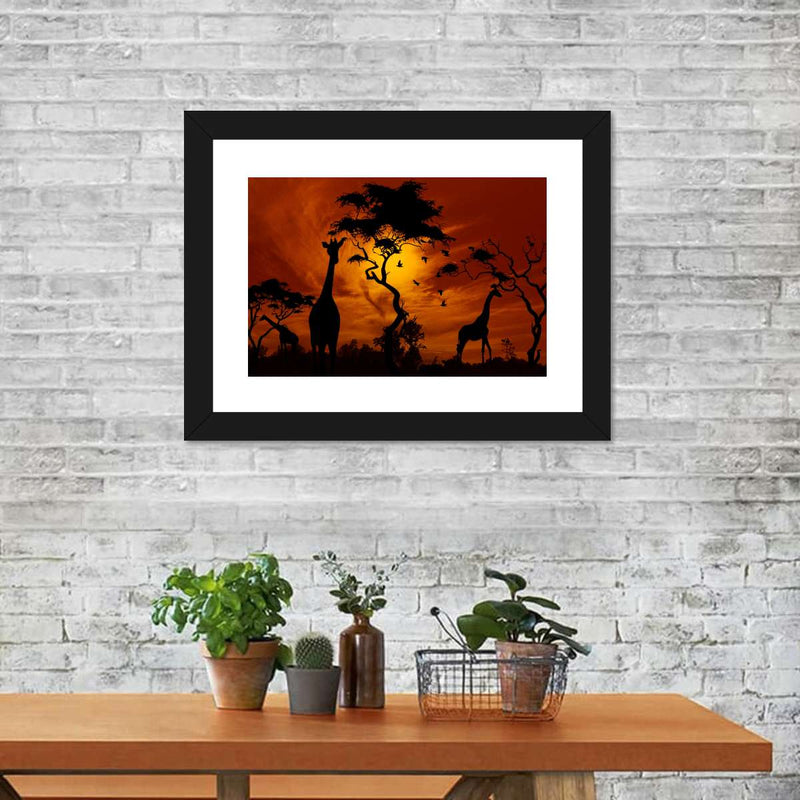 Silhouetted African Giraffes Wall Art