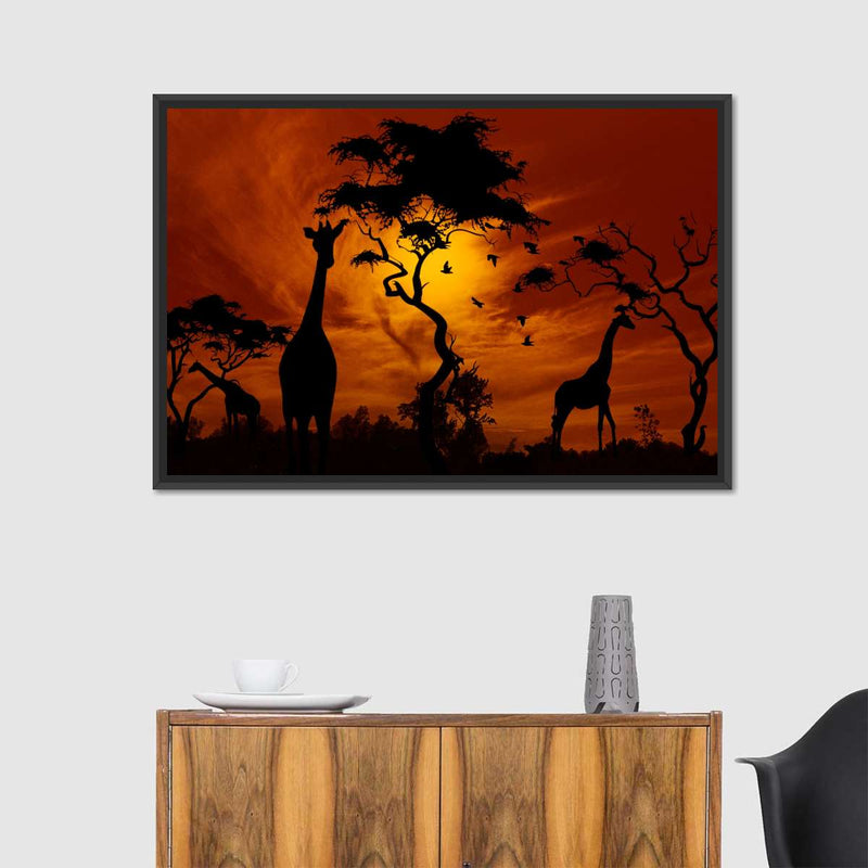 Silhouetted African Giraffes Wall Art