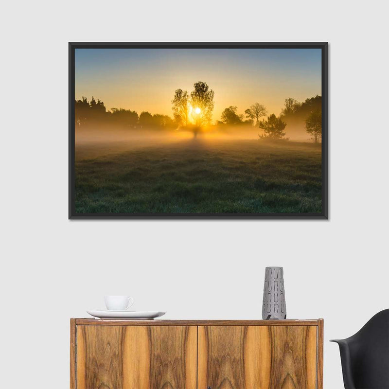 Misty Meadow At Sunrise Wall Art