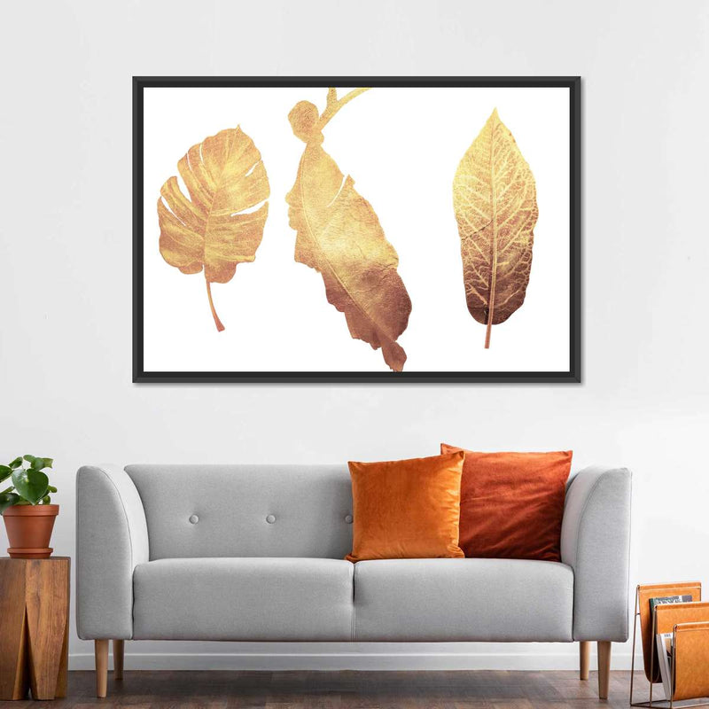 Triple Golden Leaves Wall Art