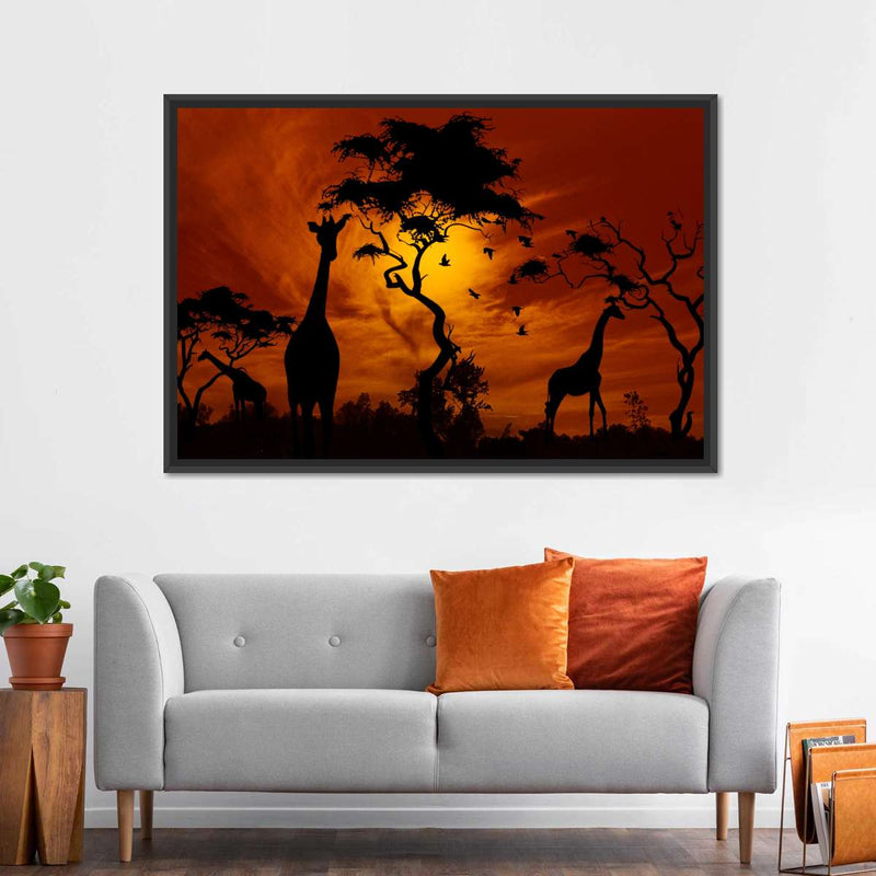 Silhouetted African Giraffes Wall Art