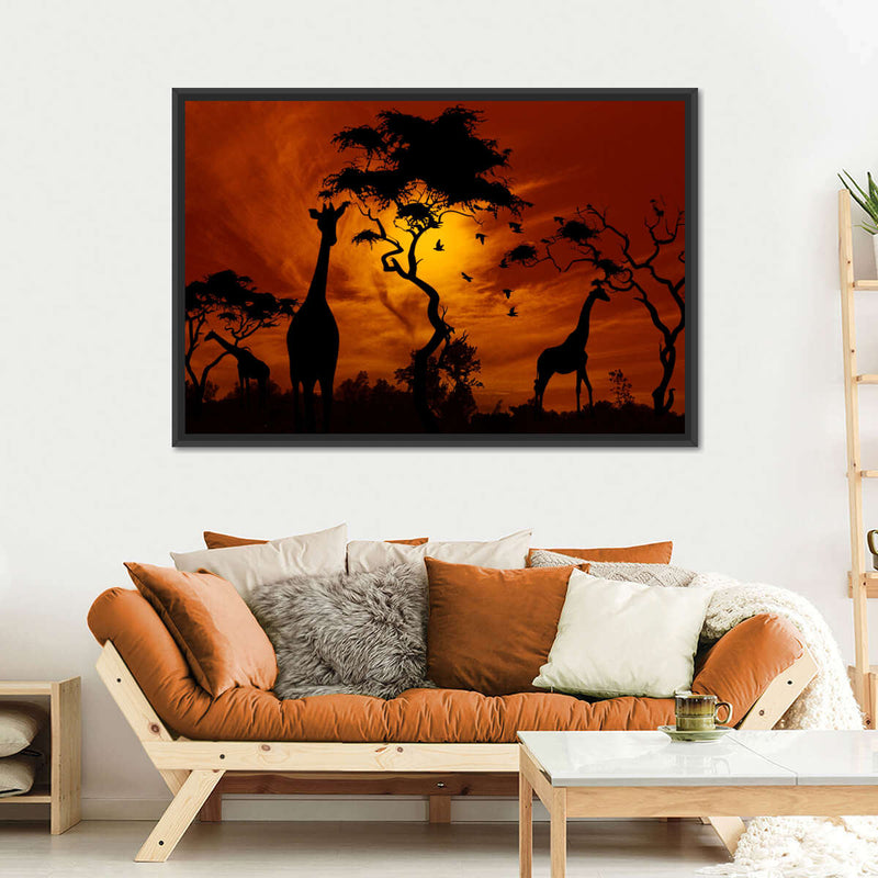 Silhouetted African Giraffes Wall Art