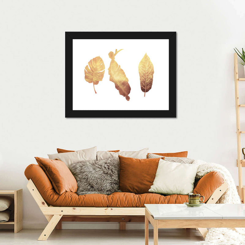 Triple Golden Leaves Wall Art