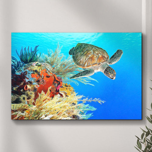 Blue Ocean Sea Turtle Canvas Wall Art