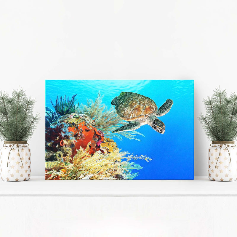 Blue Ocean Sea Turtle Canvas Wall Art