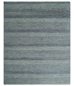 8x10 Hand Knotted Modern Geometric Trellis Scandinavian Blue, Ivory and Silver Wool Area Rug | TRDCP938810