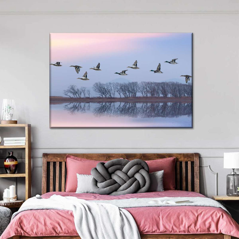 Pink Sky Over Ducks Wall Art