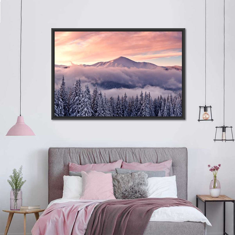 Snowy Mountain At Sunset Wall Art
