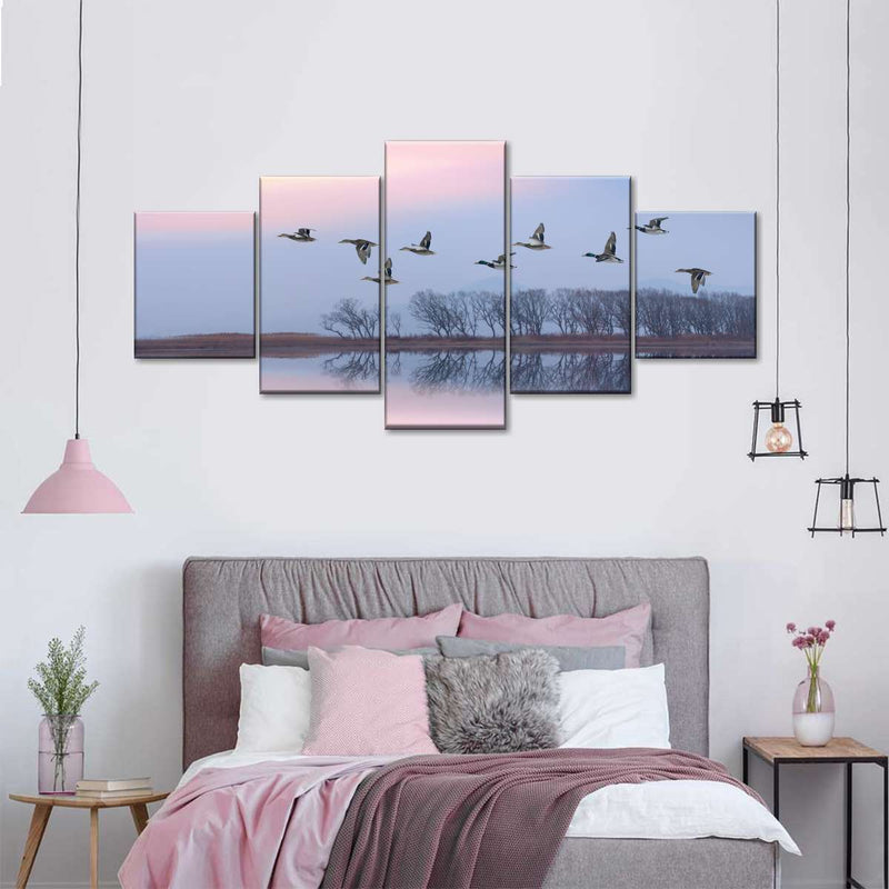 Pink Sky Over Ducks Wall Art