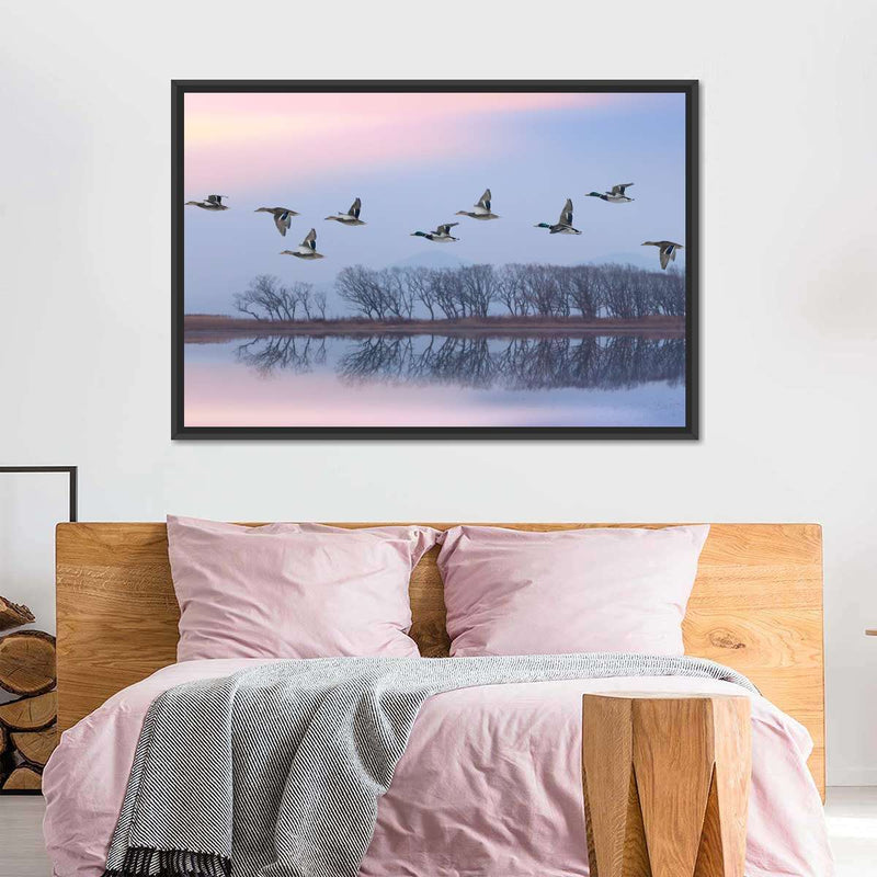 Pink Sky Over Ducks Wall Art