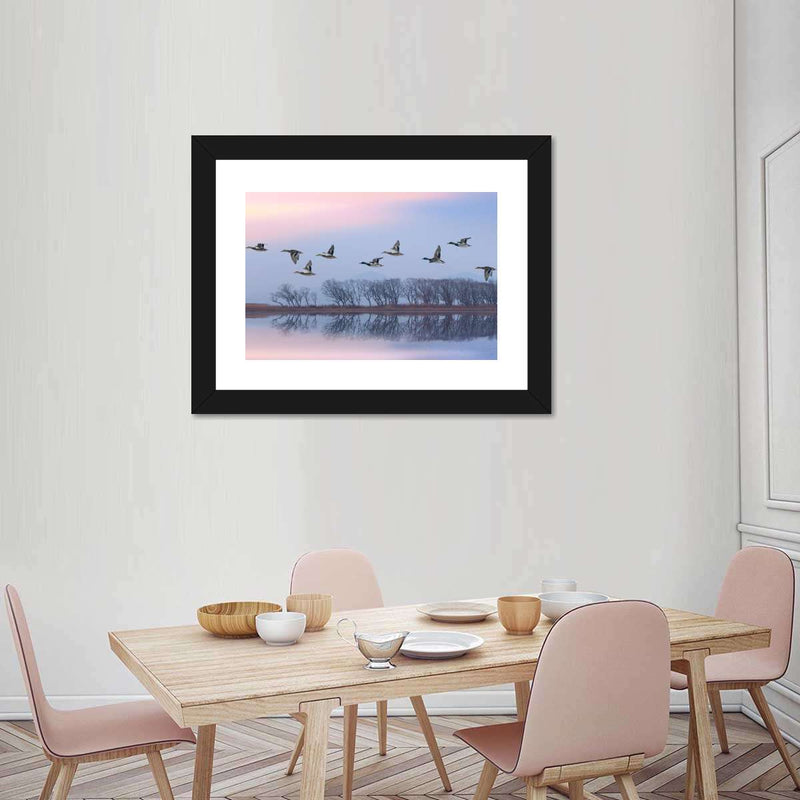 Pink Sky Over Ducks Wall Art
