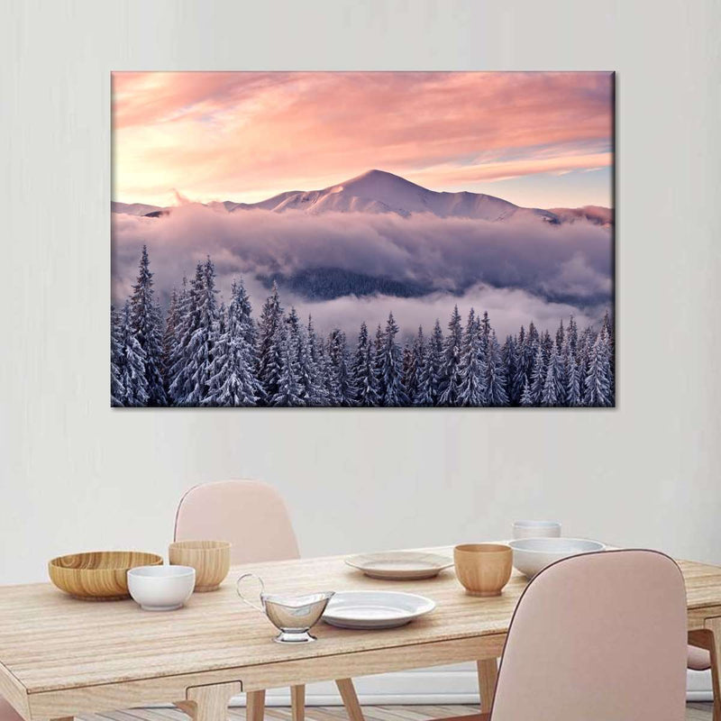 Snowy Mountain At Sunset Wall Art