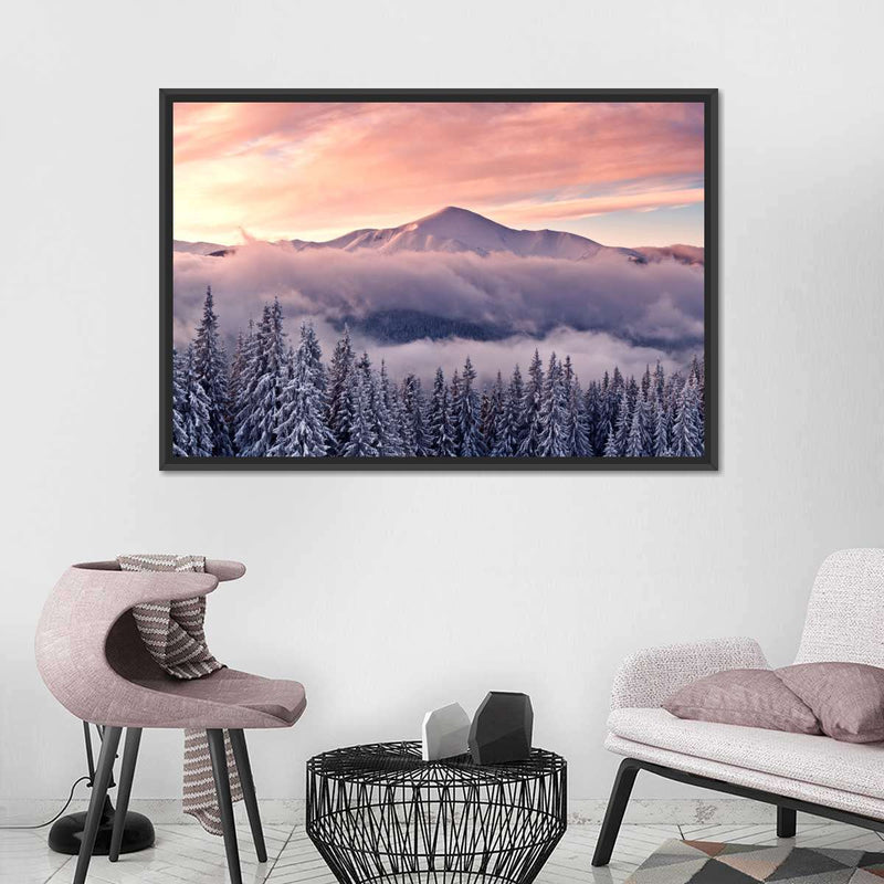 Snowy Mountain At Sunset Wall Art