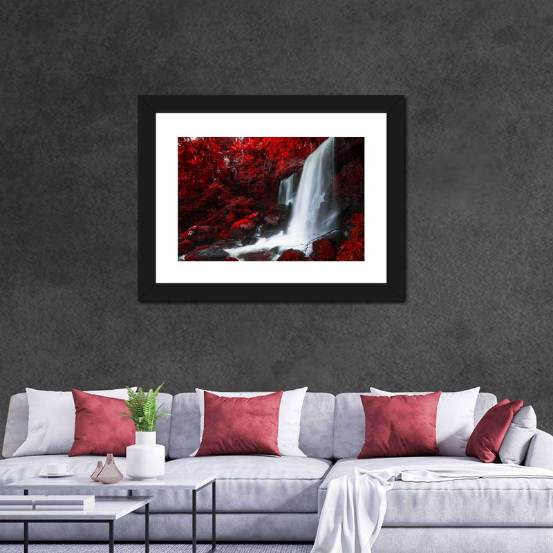 Red Autumn Waterfall Wall Art