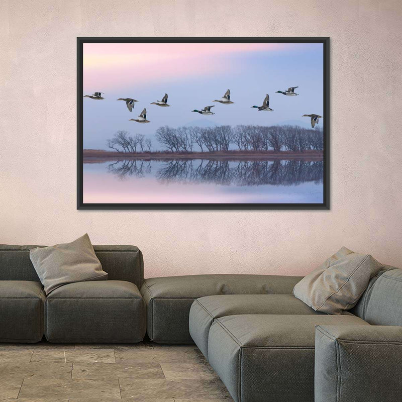 Pink Sky Over Ducks Wall Art