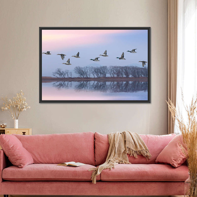 Pink Sky Over Ducks Wall Art