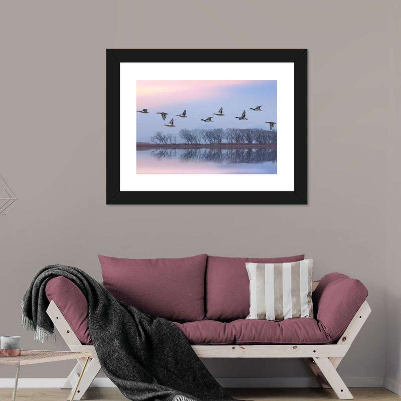 Pink Sky Over Ducks Wall Art
