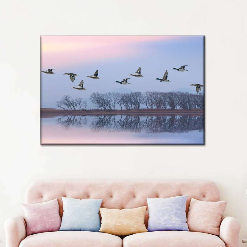 Pink Sky Over Ducks Wall Art