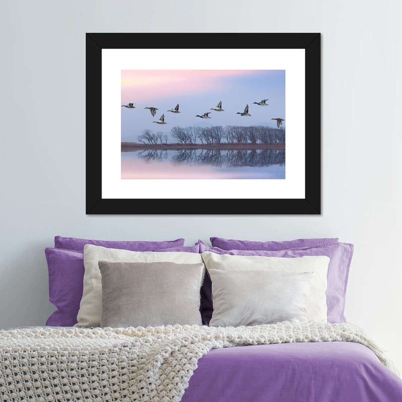 Pink Sky Over Ducks Wall Art