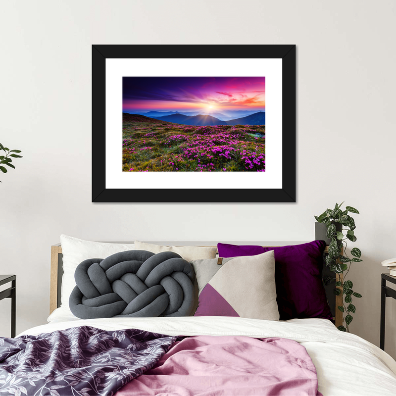 Pink Flowers At Sunset Wall Art
