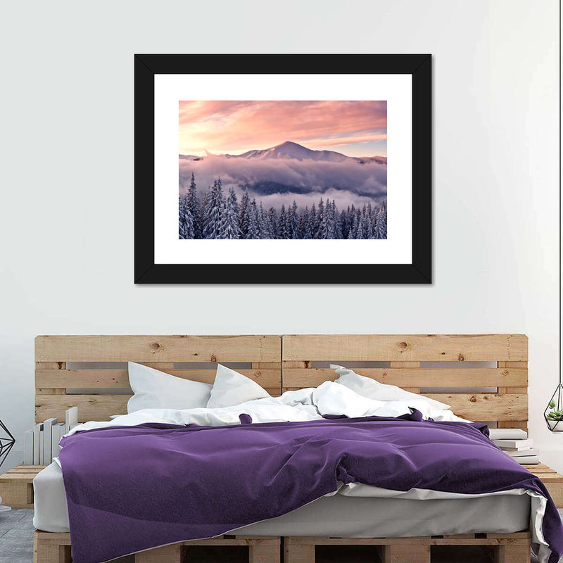 Snowy Mountain At Sunset Wall Art