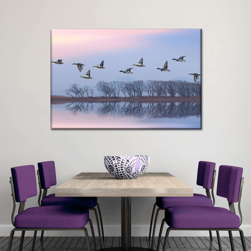 Pink Sky Over Ducks Wall Art