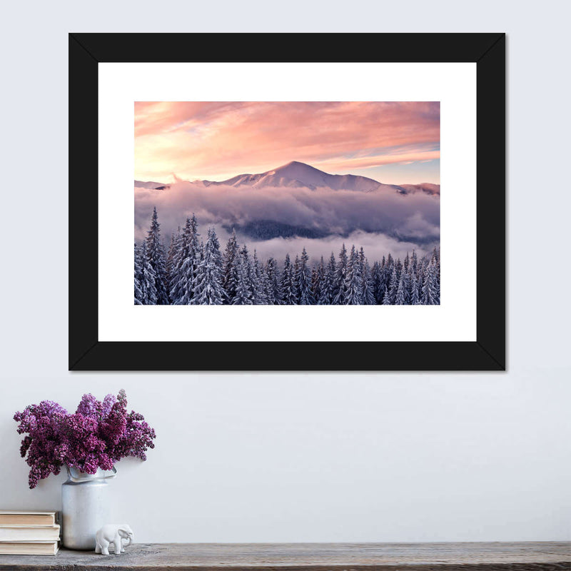 Snowy Mountain At Sunset Wall Art